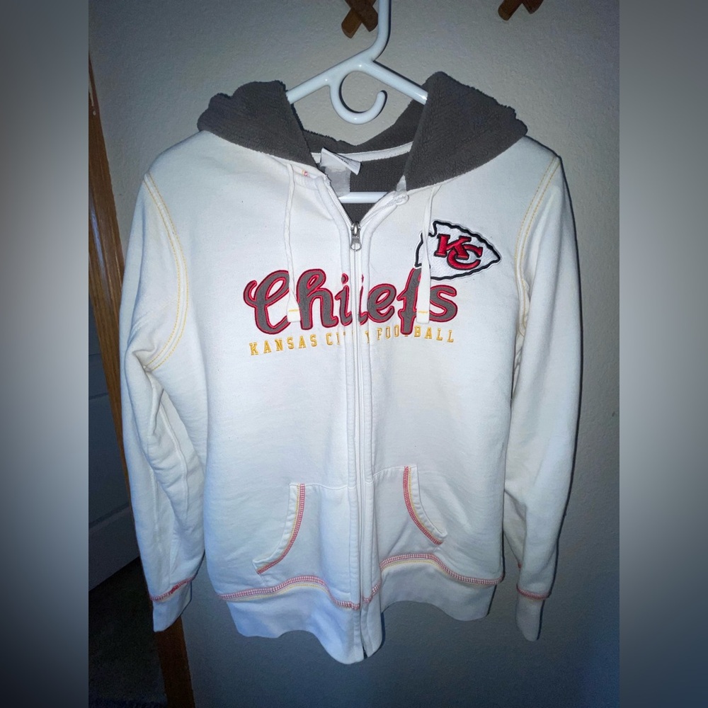 Kansas City Chiefs Hooded Zip Sweatshirt -white with Red Logo